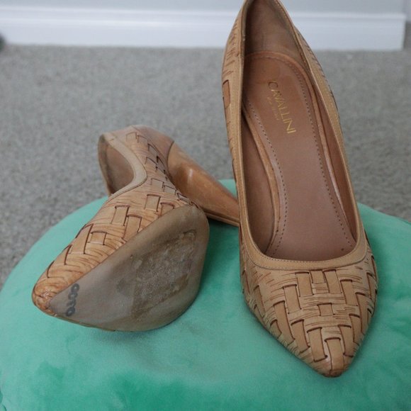 🌏 Cavallini - Rare Basket weave Italian Leather Heels Pumps - Size 40 / 10 US - Picture 4 of 9